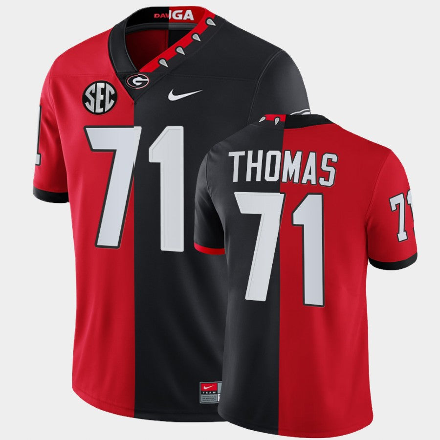 Georgia Bulldogs #71 Andrew Thomas Red Black Split Edition 100th Season Alumni Jersey