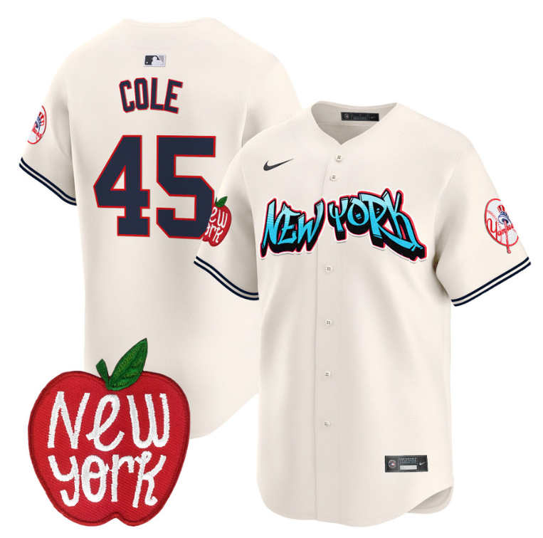 Gerrit Cole Jersey #45 New York Yankees Apple Patch Vapor Premier Limited Stitched Cream