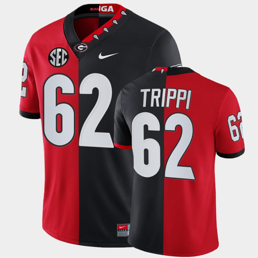 Georgia Bulldogs #62 Charley Trippi Red Black Split Edition 100th Season Alumni Jersey