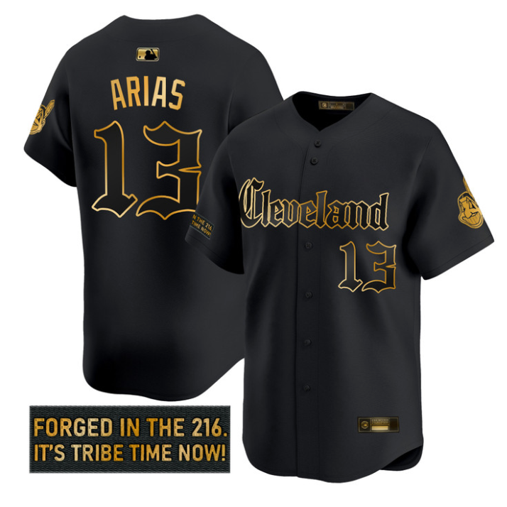 Gabriel Arias Jersey #13 Cleveland Indians Gothic Iron Edition Black Gold