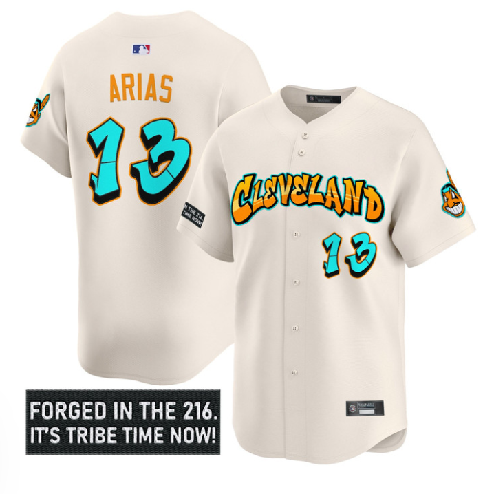 José Ramírez Jersey #11 Cleveland Indians Graffiti 216 Ink Edition Stitched Cream