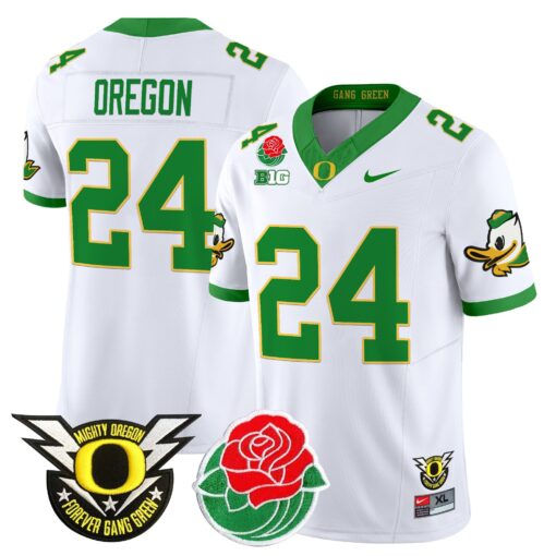 Oregon Jersey #24 Oregon Ducks 2025 Rose Bowl Game Patch Vapor White