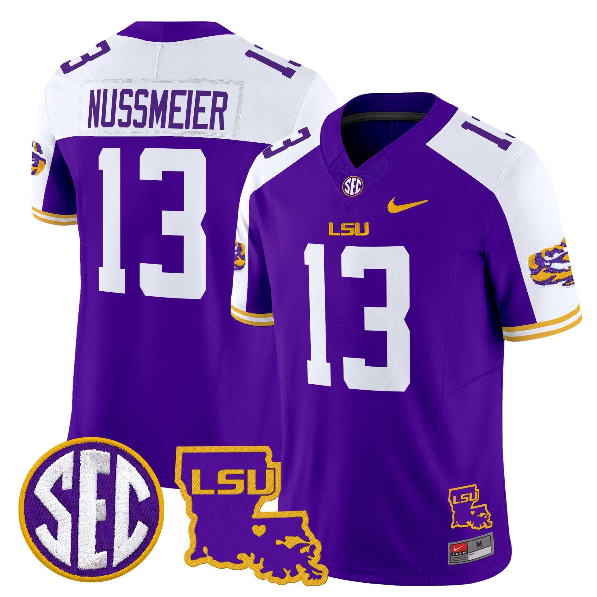 Garrett Nussmeier Jersey #13 LSU Tigers 2025 Louisiana Patch Stitched Purple Alter