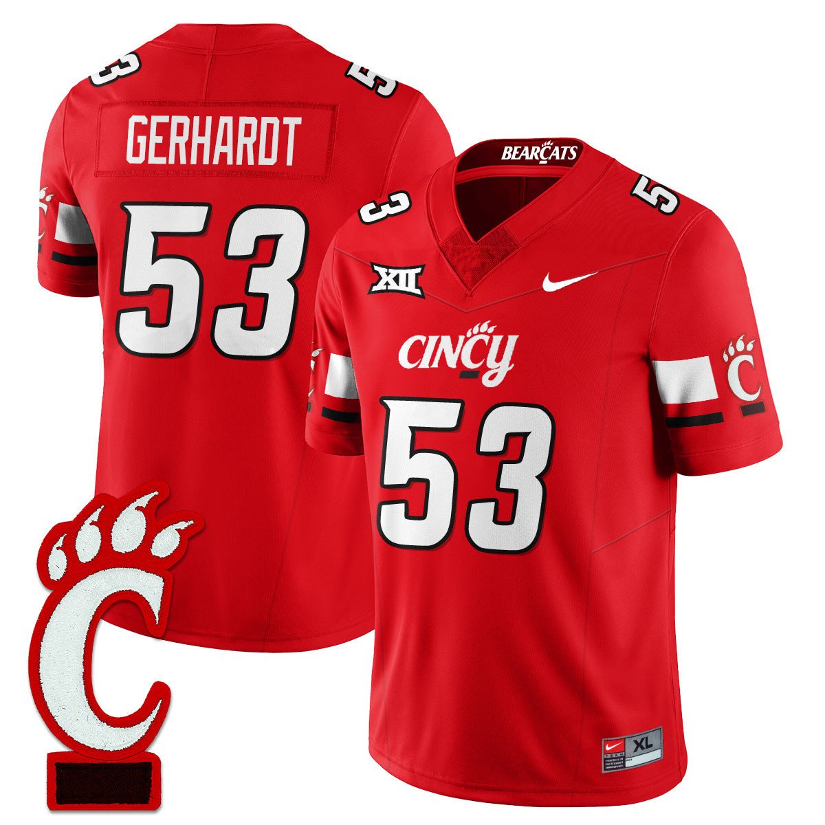 Gavin Gerhardt Jersey #53 Cincinnati Bearcats Football 2025 Stitched Red