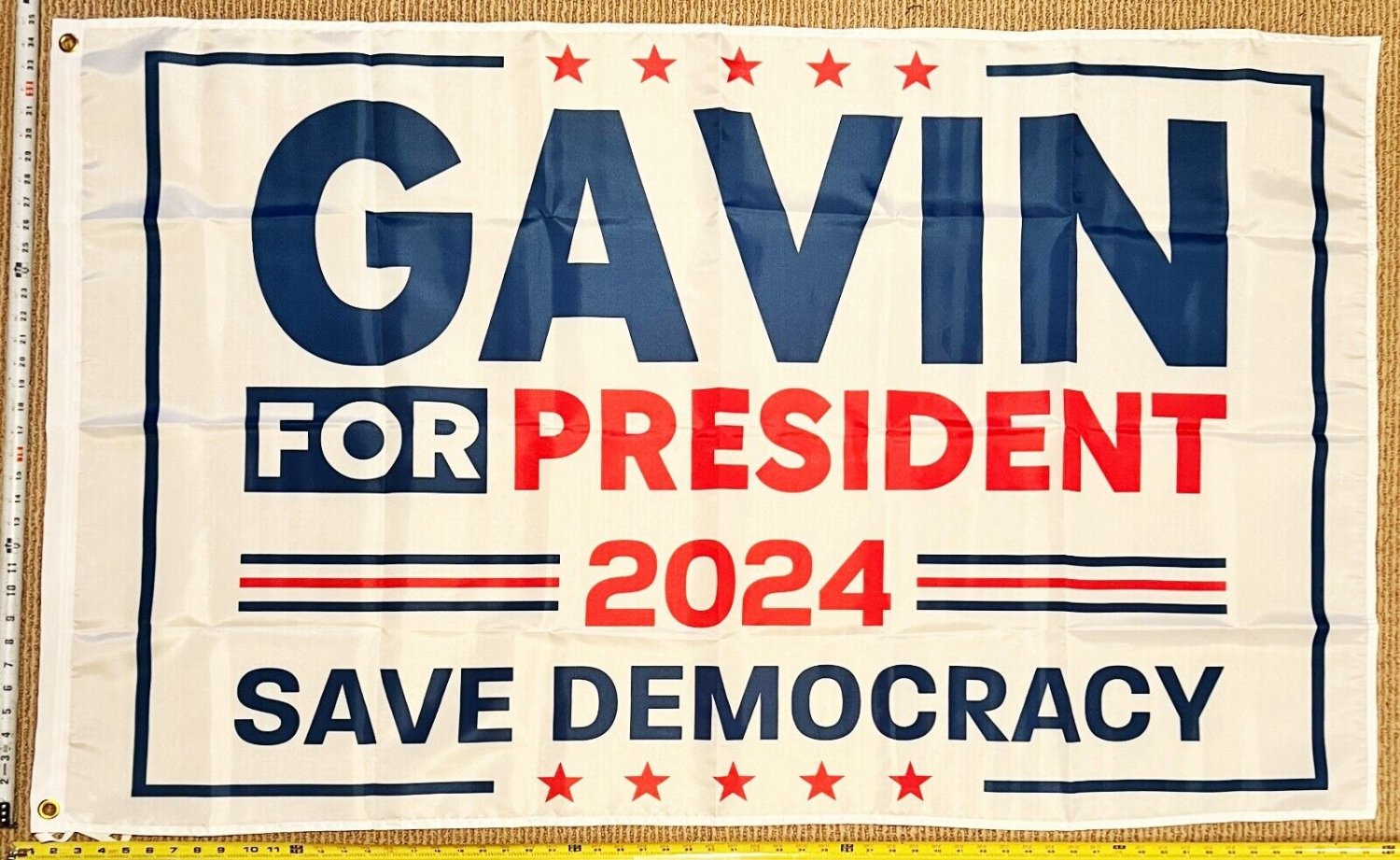 Gavin Newsom Flag White 2024 Democracy Democrat Equality USA Sign 3x5'