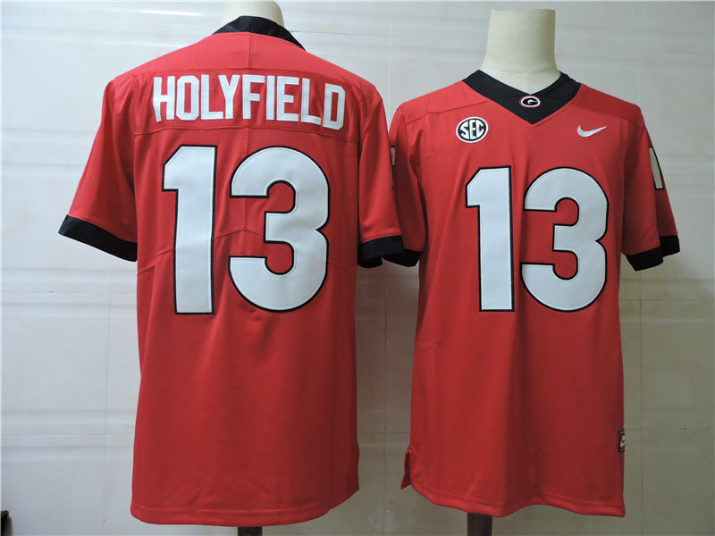 Georgia Bulldogs #13 Holyfield College Football Jersey Red