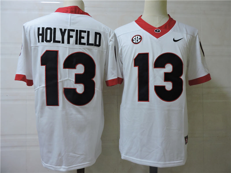 Georgia Bulldogs #13 Holyfield College Football Jersey White
