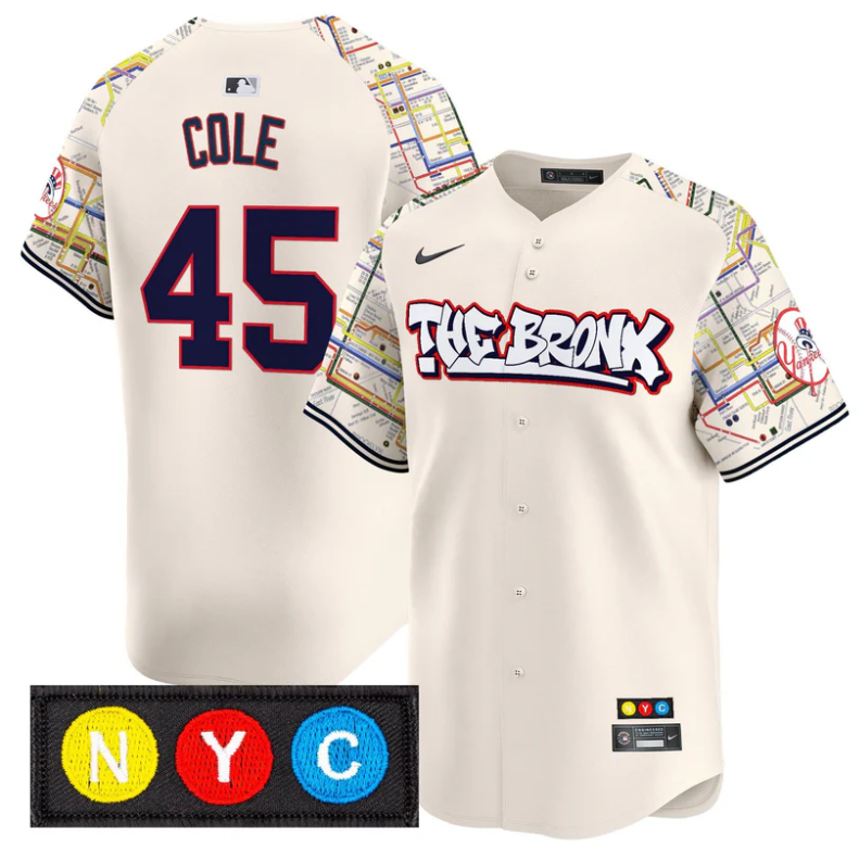 Gerrit Cole Jersey #45 New York Yankees The Bronx Subway Style Premier Stitched Cream