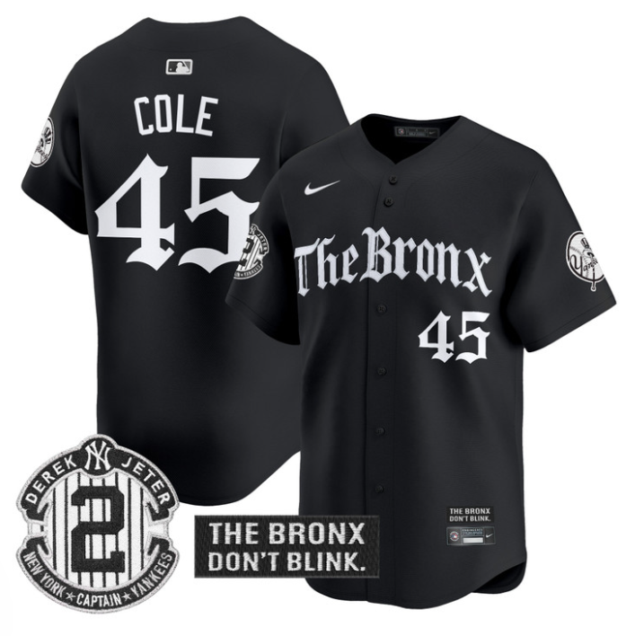 Gerrit Cole Jersey #45 Yankees The Bronx Gothic Ink Drop Edition Black