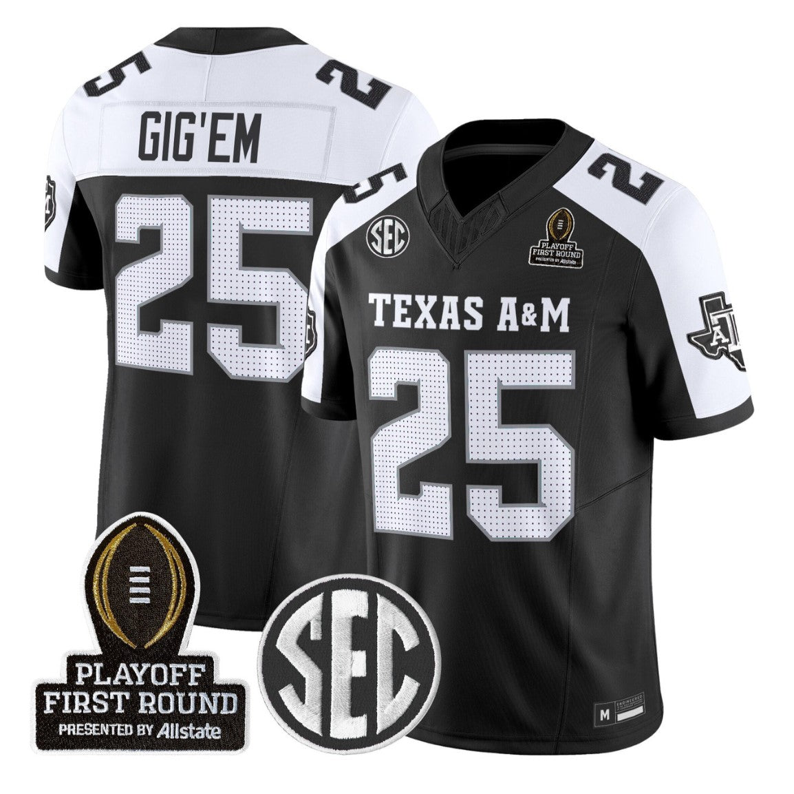 Gig'Em Jersey #25 Texas A&M Aggies 2025 Playoff First Round Stitched