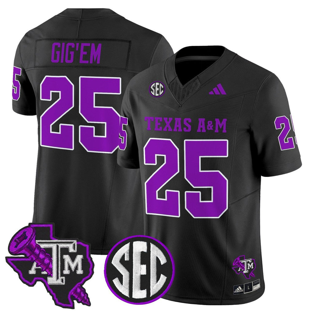 Gig'Em Jersey #25 Texas A&M Aggies DJ Screw Vapor Limited Stitched