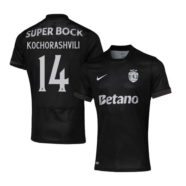 Giorgi Kochorashvili 14 Sporting CP 2025-26 Away Match Jersey – Black