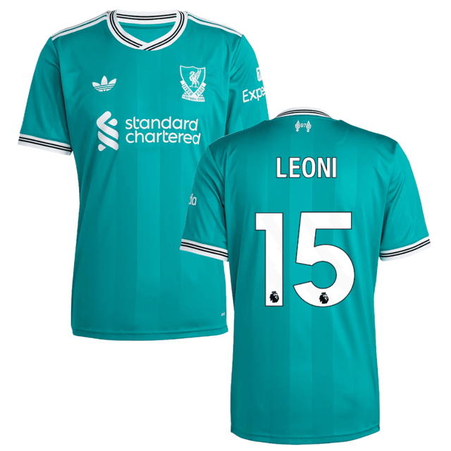 Giovanni Leoni 15 Liverpool 2025-26 Third Match Jersey – Aqua