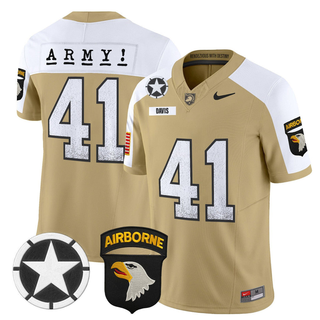 Glenn Davis Jersey #41 Army Black Knights 2025 Screaming Eagles Stitched Tan Alter