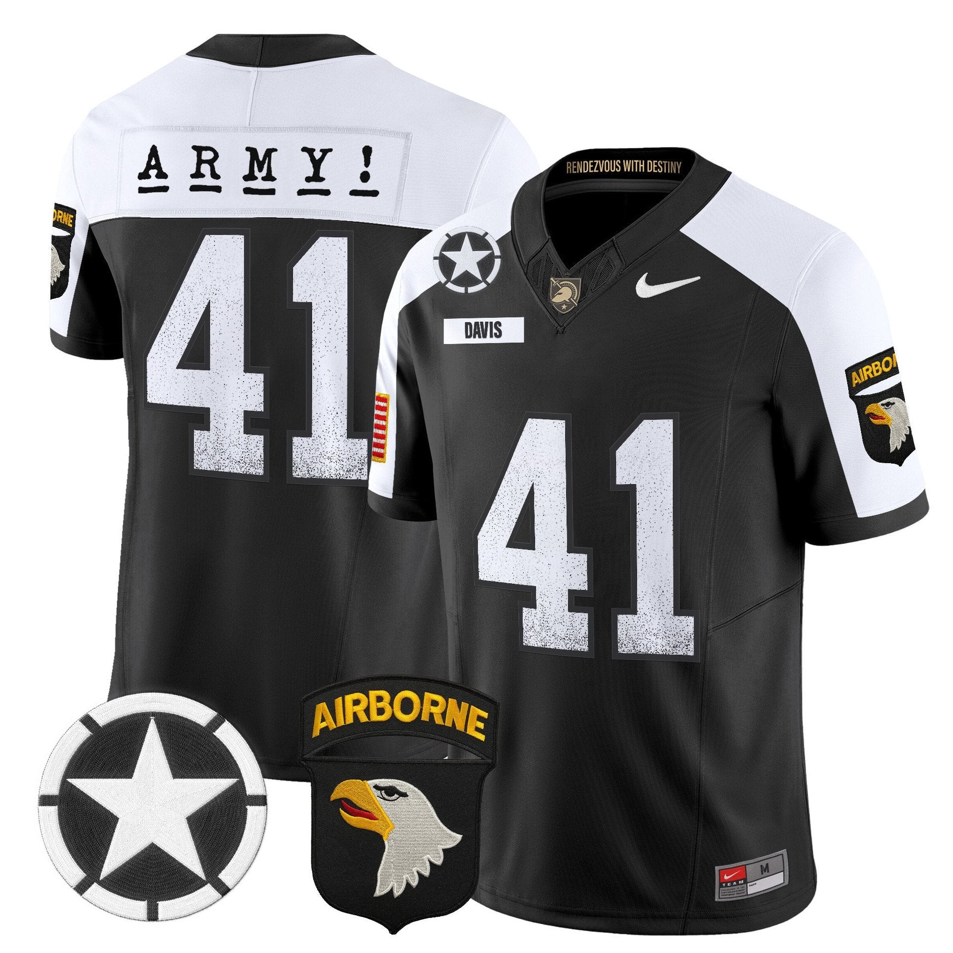 Glenn Davis Jersey #41 Army Black Knights 2025 Screaming Eagles Stitched Black Alter