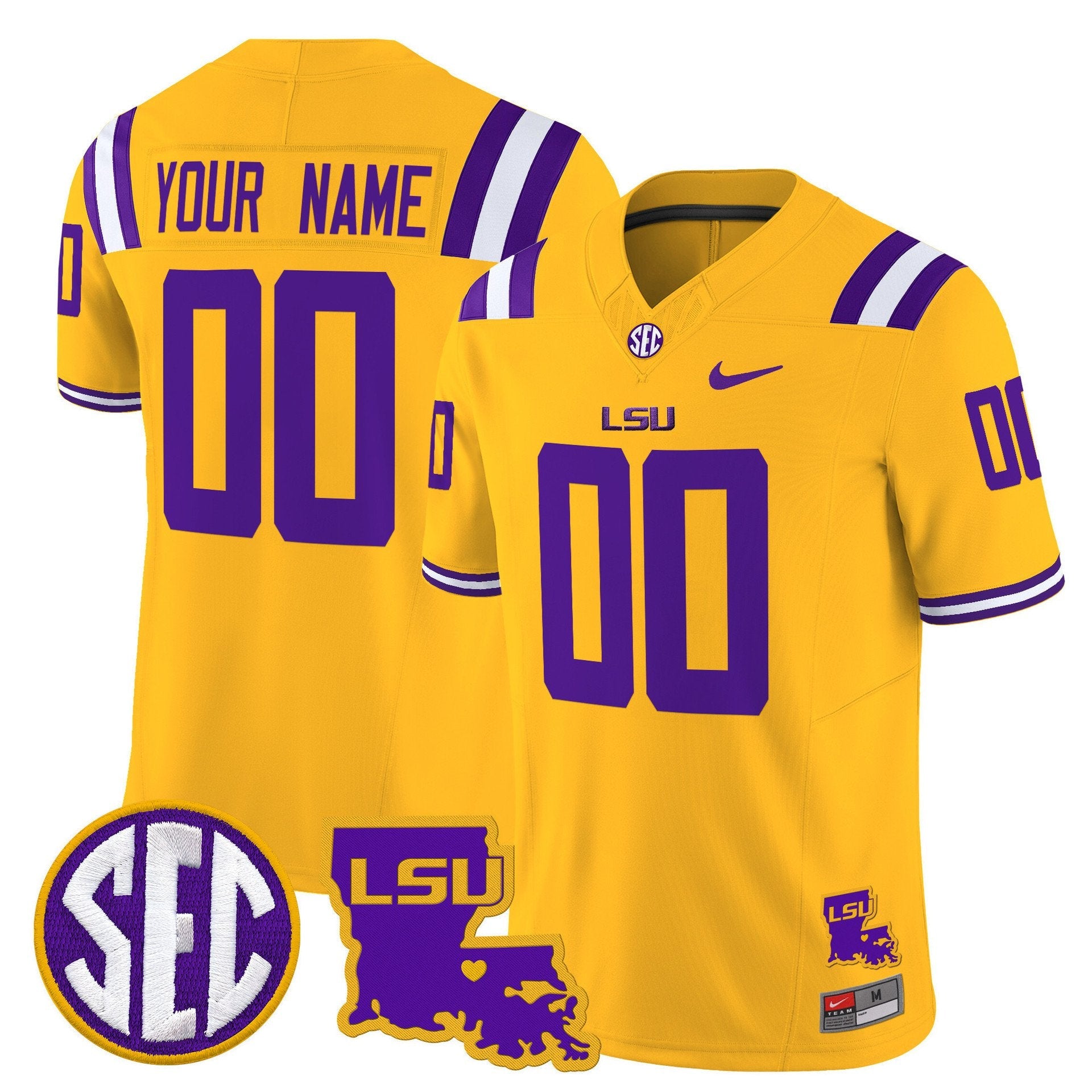 Custom LSU Tigers Jersey Name, Number 2025 Louisiana Patch Stitched Gold
