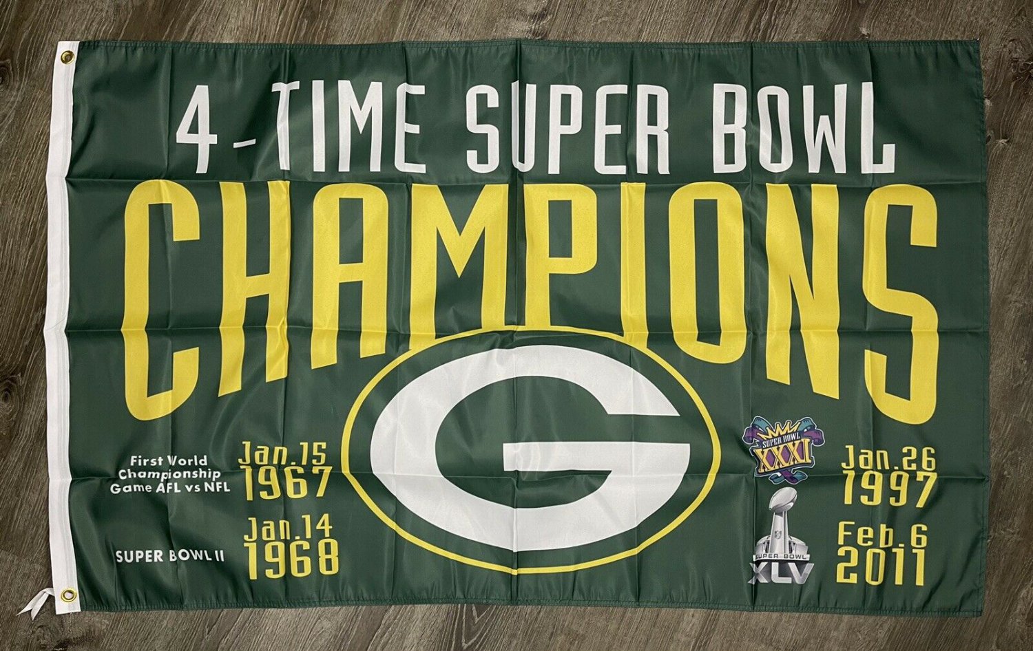 Green Bay Packers Super Bowl Championship Flag 3x5 ft Green Banner Man-Cave