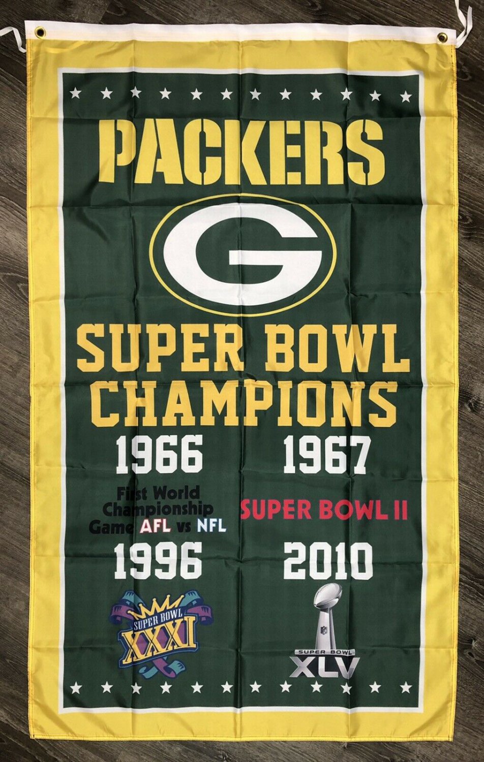 Green Bay Packers Super Bowl Championship Flag Vertical 3x5 ft Football Sports Banner