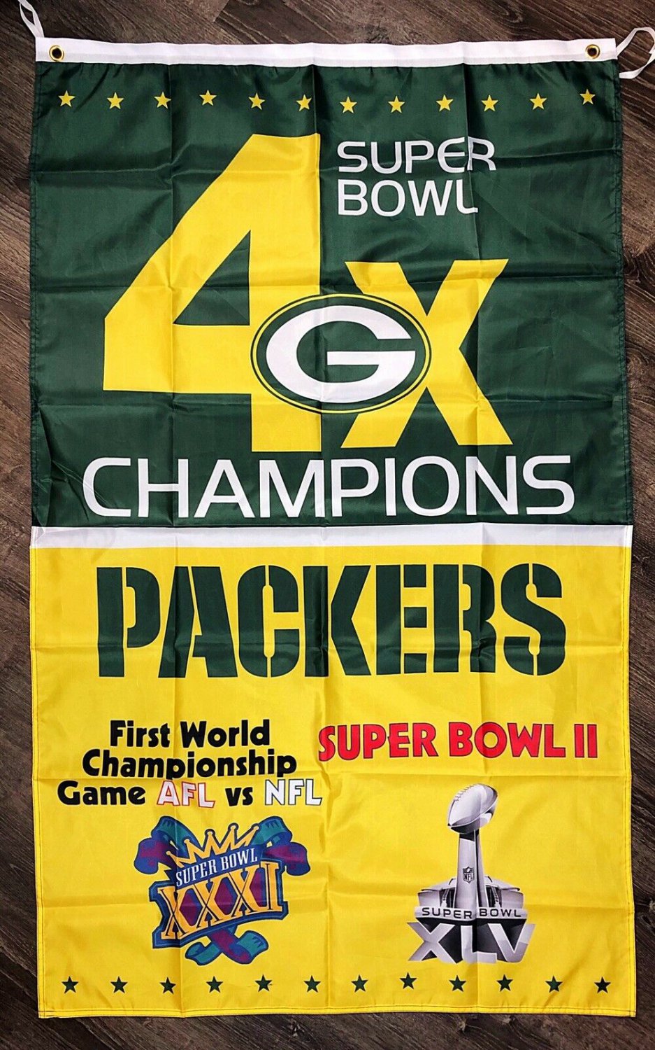 Green Bay Packers Vertical Super Bowl Championship Flag 3x5 ft Banner Man-Cave New