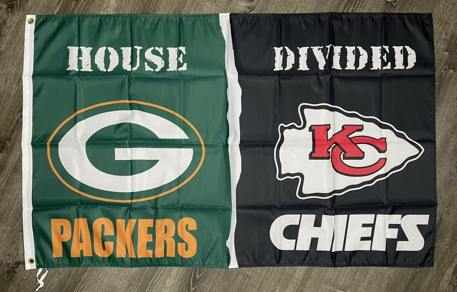 Green Bay Packers vs Kansas City Chiefs House Divided Flag 3x5 ft Banner ManCave