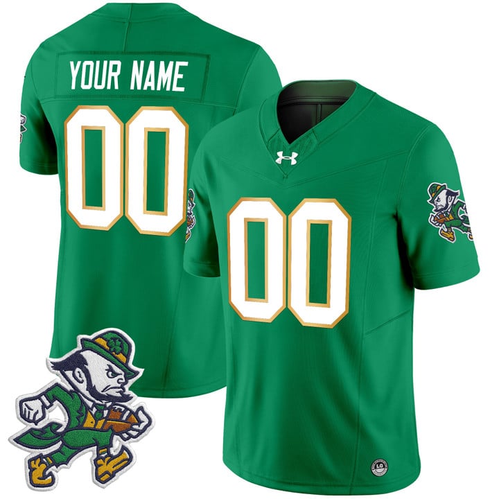 Custom Notre Dame Jersey Name, Number 2025 Gridiron Leprechaun Edition Green