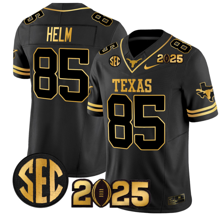 Gunnar Helm Jersey #85 Texas Longhorns 2025 CFP Final Patch Black Gold