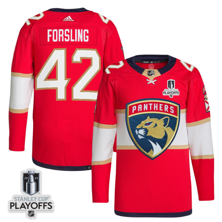 Gustav Forsling 42 Florida Panthers 2024 NHL Playoffs Patch Home Jersey - Men, Red