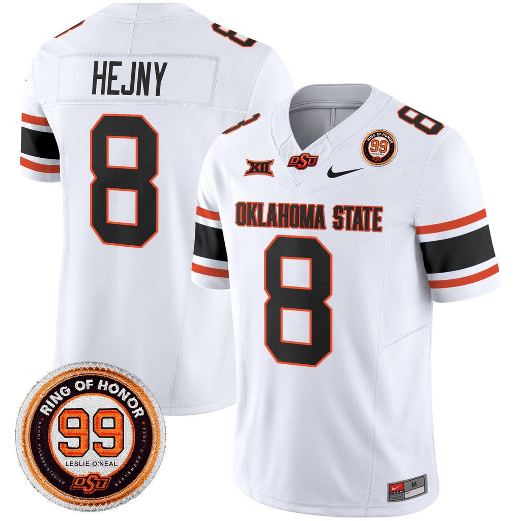 Hauss Hejny Jersey #8 Oklahoma State Cowboys 2025 Leslie O'neal Patch White