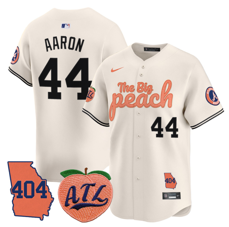 Hank Aaron Jersey #44 Atlanta Braves 404 & The Big Peach Premier Limited Stitched Cream
