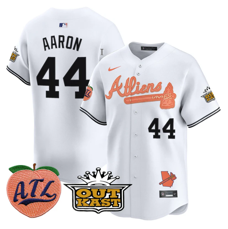 Hank Aaron Jersey #44 Atlanta Braves Atliens Peach Vapor Premier Limited Stitched White
