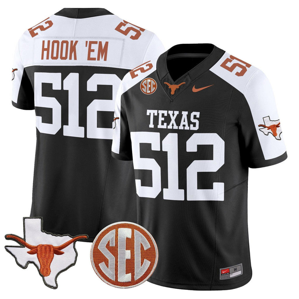 Hook 'Em Jersey #512 Texas Longhorns 2025 State Map SEC Patch Black Alternate