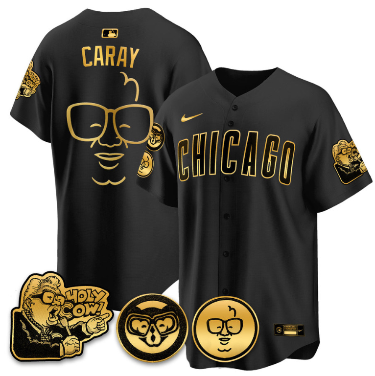 Harry Caray Jersey Chicago Cubs Harry Caray Holy Cow Patch Premier Limited Stitched Black Gold