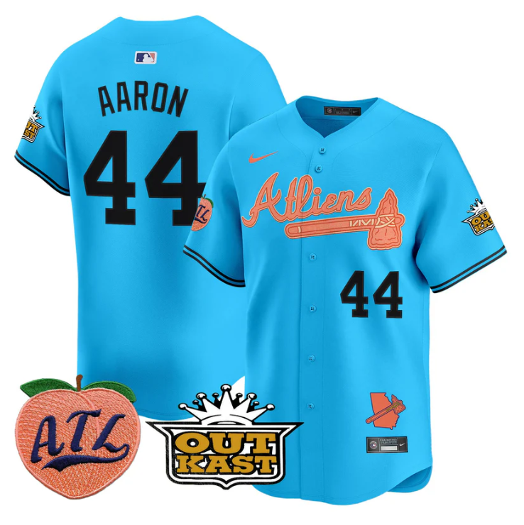 Hank Aaron Jersey #44 Atlanta Braves Atliens Peach Vapor Premier Limited Stitched White