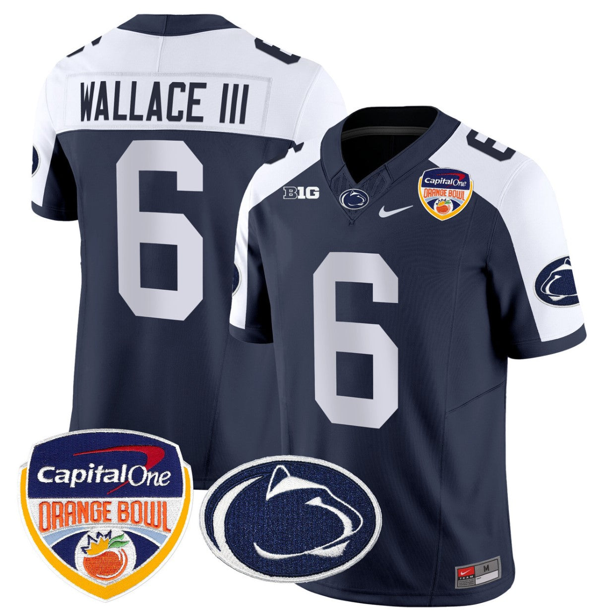 Harrison Wallace III Jersey #6 Penn State Orange Bowl Patch Navy Alternate