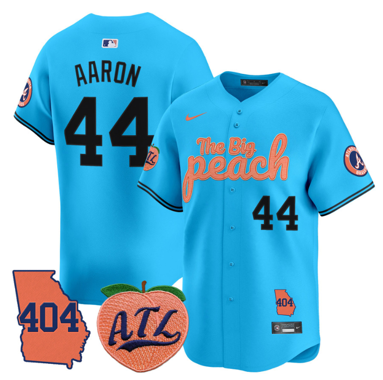 Hank Aaron Jersey #44 Atlanta Braves 404 & The Big Peach Premier Limited Stitched Peach