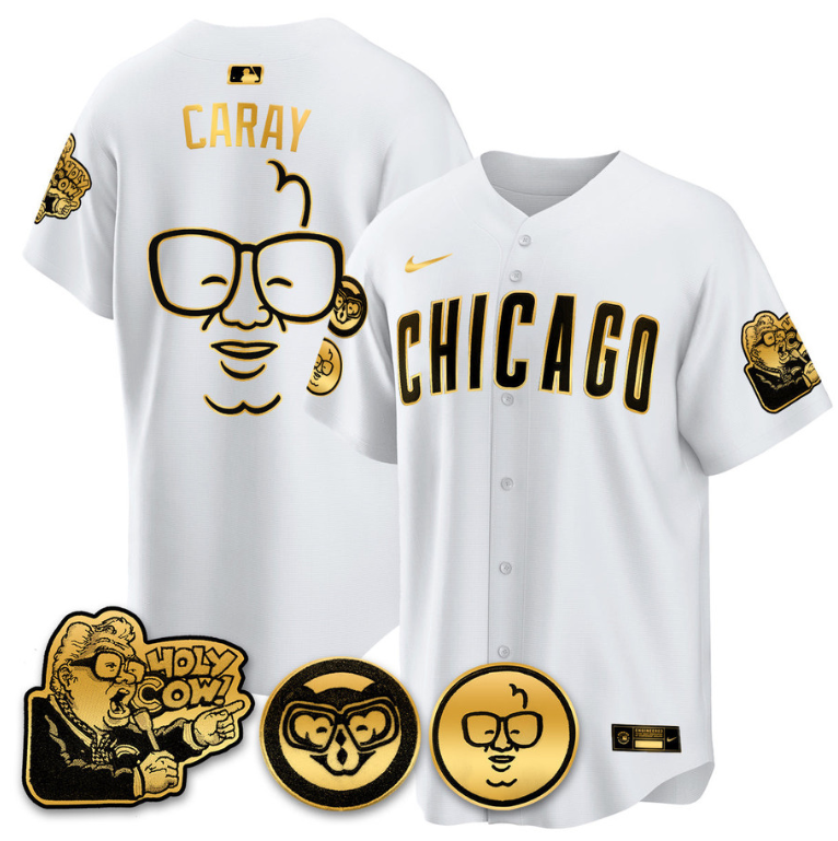 Harry Caray Jersey Chicago Cubs Harry Caray Holy Cow Patch Premier Limited Stitched White Gold