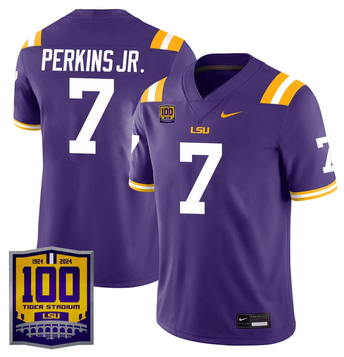 Harold Perkins Jr Jersey #7 LSU Tigers 100 Years of Tiger Stadium Patch Purple