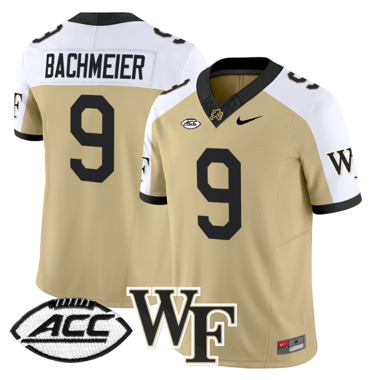 Hank Bachmeier Jersey #9 Wake Forest Demon Deacons 2024 Stitched Gold Alternate