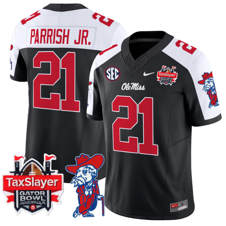 Henry Parrish Jr Jersey #21 Ole Miss Rebels 2025 Gator Bowl Patch Black Alternate