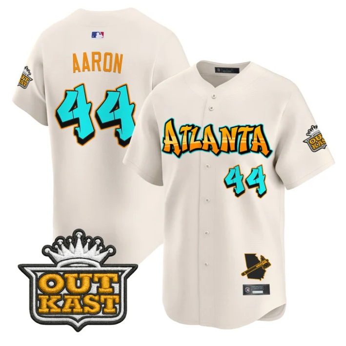 Hank Aaron Jersey #44 Atlanta Braves Graffiti A-Town Edition Stitched Cream