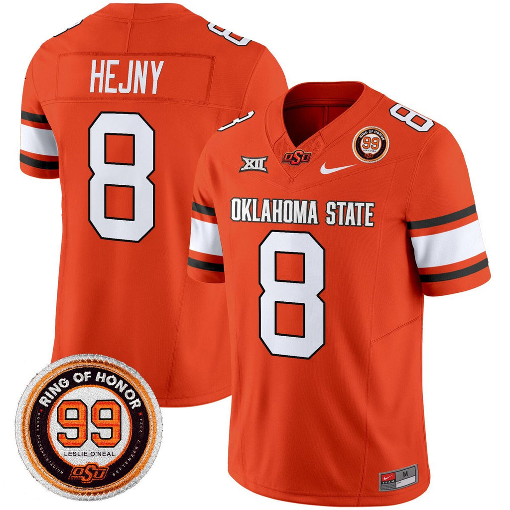 Hauss Hejny Jersey #8 Oklahoma State Cowboys 2025 Leslie O'neal Patch Orange