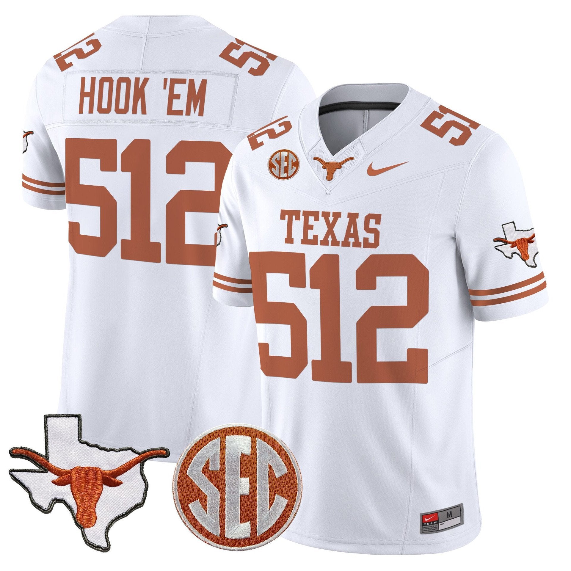 Hook 'Em Jersey #512 Texas Longhorns 2025 State Map SEC Patch White