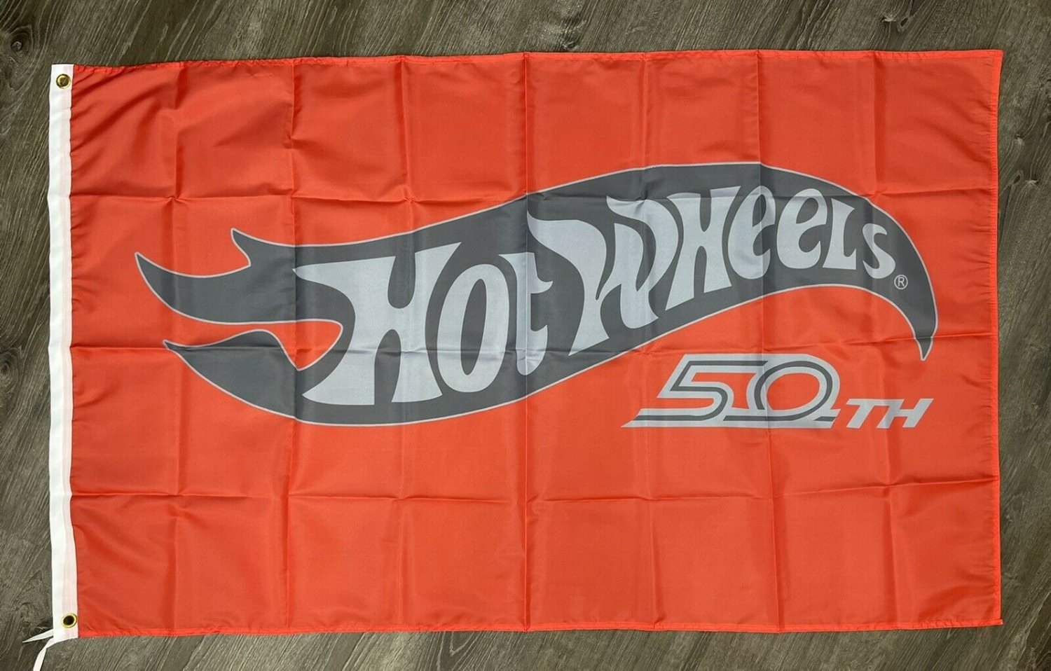 Hot Wheels Orange 50th Anniversary Flag 3x5 ft Banner Die Cast Toy Room Man-Cave