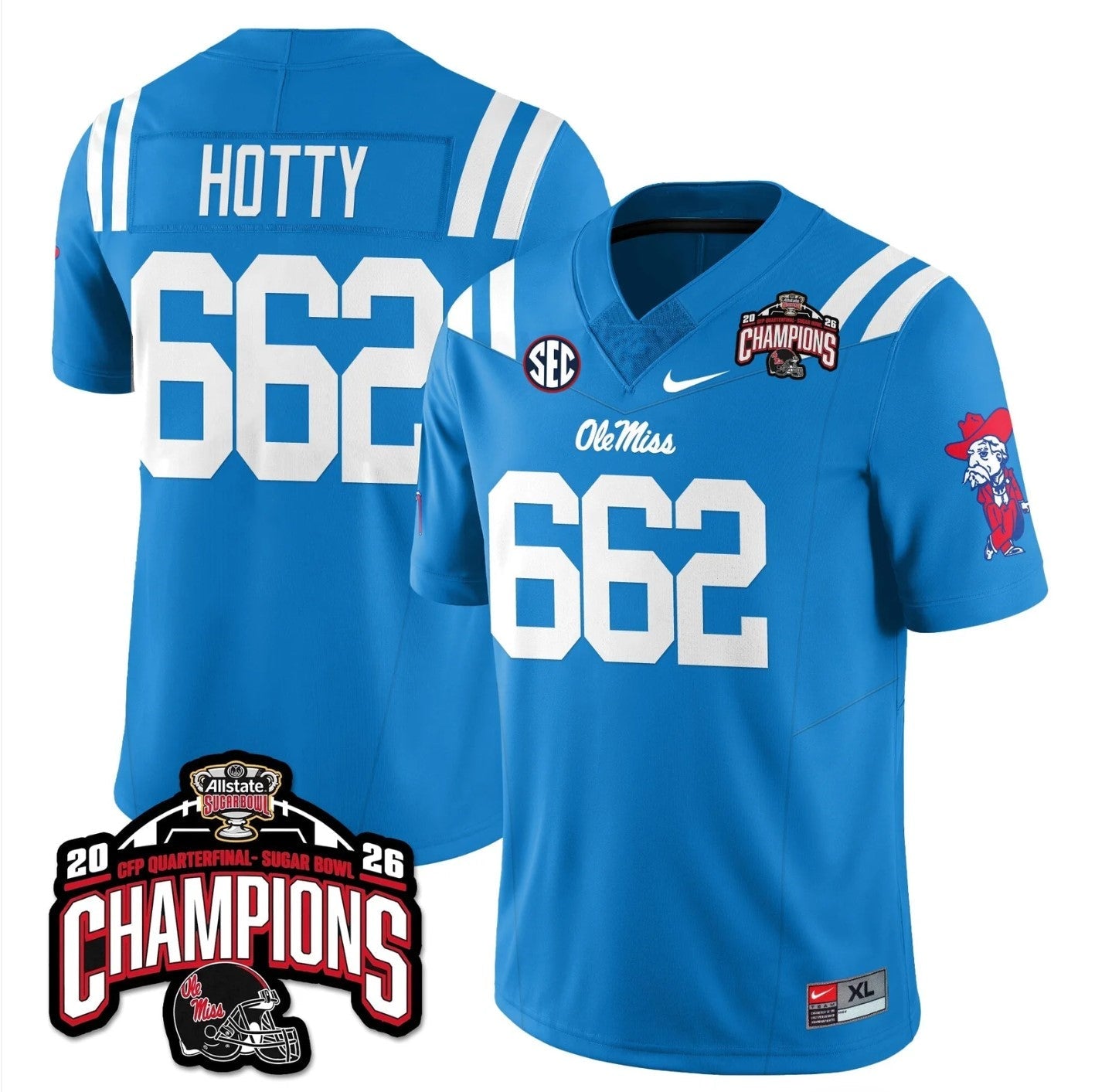 Hotty Jersey #662 Ole Miss Sugar Bowl Champions Patch Vapor Stitched