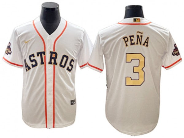 Houston Astros #3 Jeremy Pena White Gold 2023 Gold Collection Cool Base Jersey