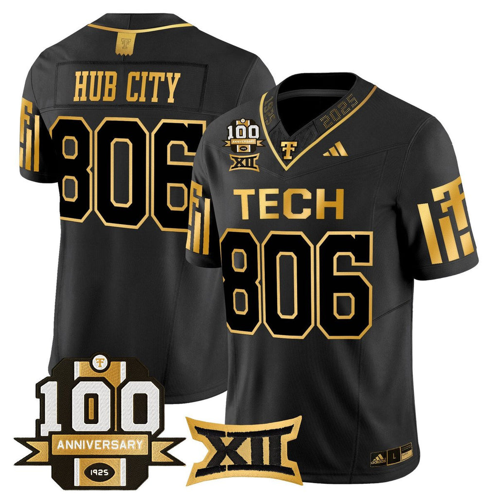 Hub City Jersey #806 Texas Tech 2025 100th Anniversary Stitched Black Gold