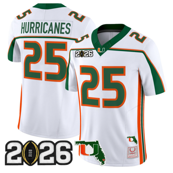 Hurricanes Jersey #25 Miami Hurricanes Throwback 2026 CFP Final Florida Patch