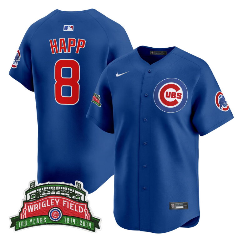 Ian Happ Jersey #8 Chicago Cubs Wrigley Field Style Vapor Premier Limited All Stitched Royal