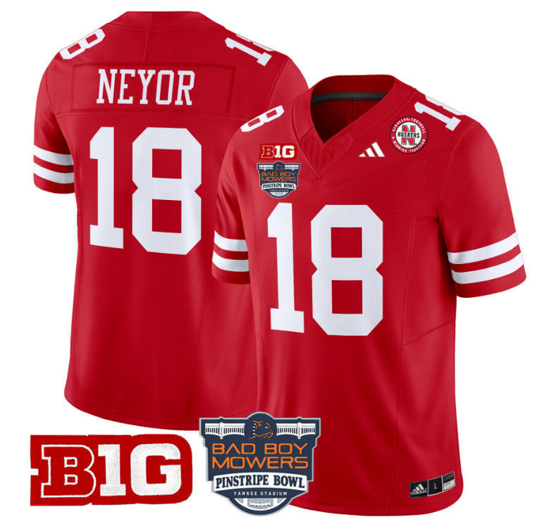 Isaiah Neyor Jersey #18 Nebraska Cornhuskers 2025 Pinstripe Bowl Scarlet