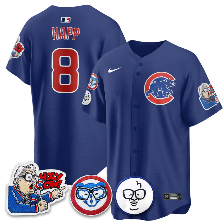 Ian Happ Jersey #8 Chicago Cubs Harry Caray Holy Cow Patch Premier Limited Stitched Royal